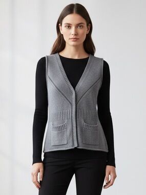 Banana Republic Cotton Knit Sweater Vest Snap Front Pockets Grey Sz XS Stretchy